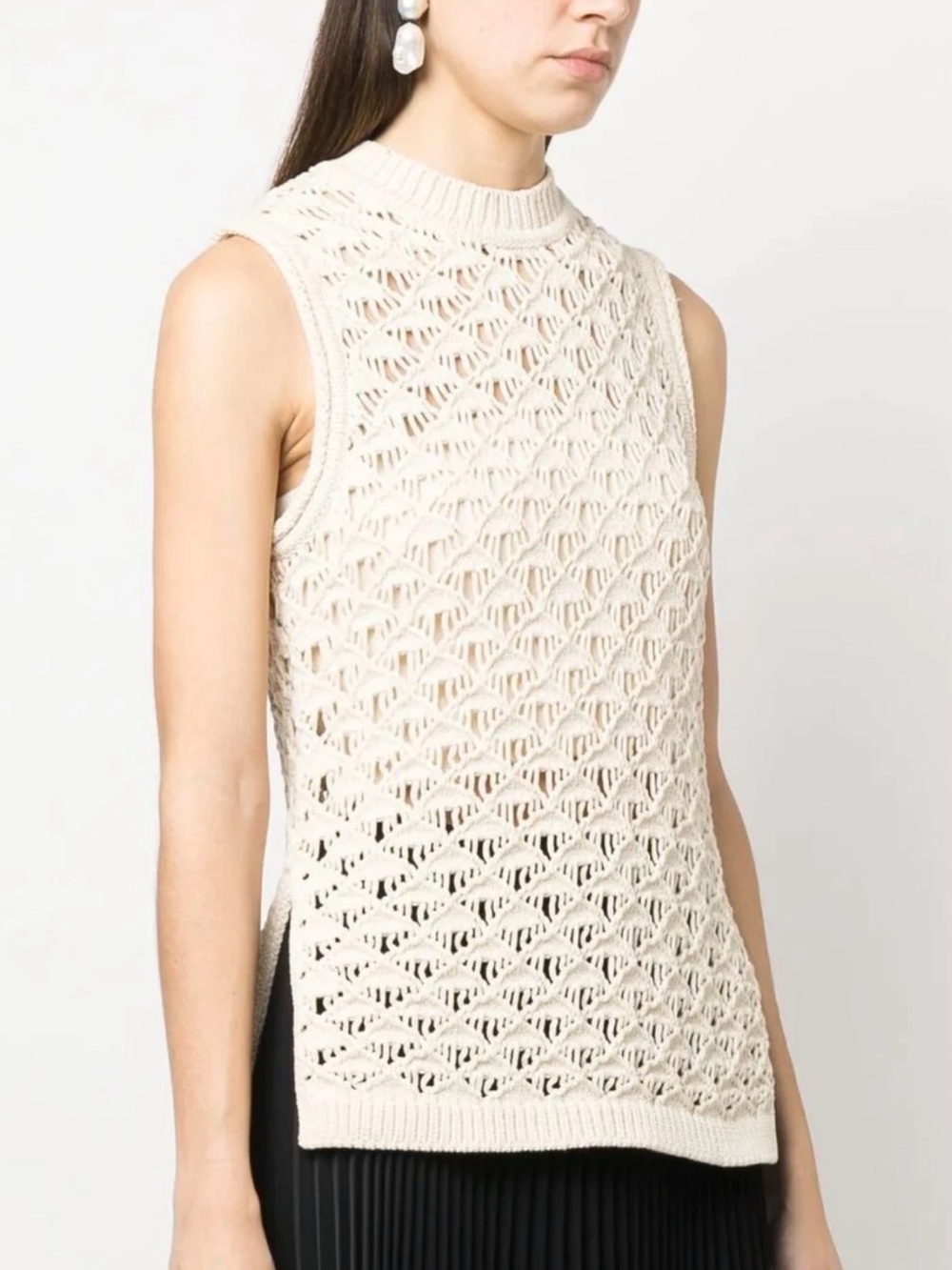 Theory Cream Open-Knit Sleeveless Shell